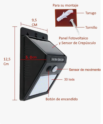 LUZ INTERIOR/EXTERIOR 30 LED AUTOMÁTICA C/SENSOR MOVIMIENTO - Imagen 4