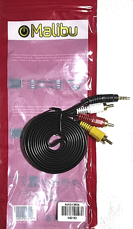 CABLE MINIPLUG 4 SECCIONES A 3RCA (AUDIO Y VIDEO) MALIBÚ 9,6X3,5MM 1,5M