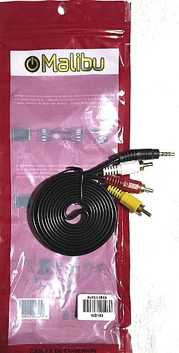 CABLE MINIPLUG 4 SECCIONES A 3RCA (AUDIO Y VIDEO) MALIBÚ 9,6X3,5MM 1,5M