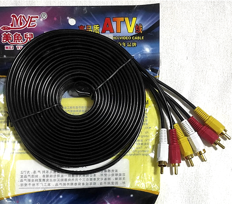 CABLE 3RCA MACHO A 3 RCA MACHO (AUDIO Y VIDEO) 10MT 6,4X1,9MM 10,2X3,5MM