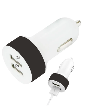 ADAPTADOR CARGADOR  USB DE 12v A 5V P/AUTO 2 SALIDAS 1Amp y 1 de 2Amp