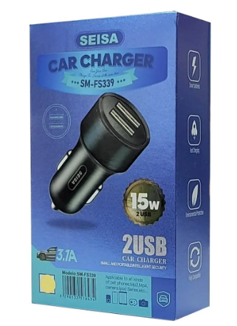 ADAPTADOR CARGADOR SM-FS339 USB DE 12v A 5V P/AUTO SALIDAS 1 Y 2.1AMP - Imagen 2
