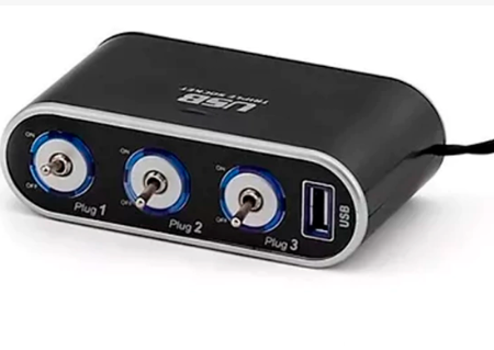 ADAPTADOR DE 3 SALIDAS PARA ENCENDEDOR CON LLAVE Y PUERTO USB Y LUZ WF-861