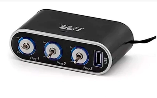 ADAPTADOR DE 3 SALIDAS PARA ENCENDEDOR CON LLAVE Y PUERTO USB Y LUZ WF-861