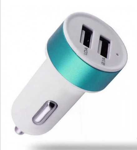 ADAPTADOR CARGADOR USB DE 12v A 5V P/AUTO SALIDAS 1 Y 2.1AMP