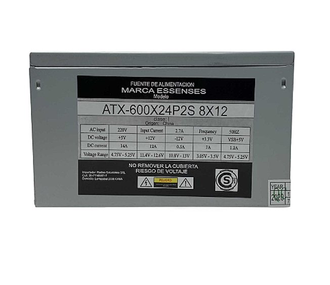 FUENTE ATX ESSENCES 600W (MOD.ATX600X24P2S 8X12) O BRB 600W (MOD. ATX600X24P1SC12) SEGÚN STOCK - Imagen 3