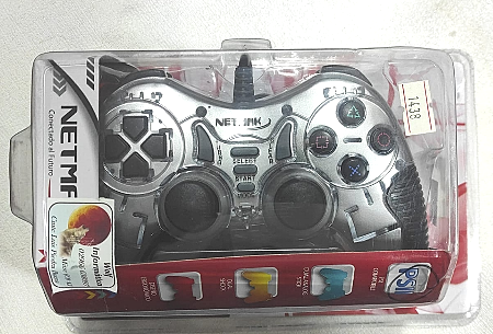 JOYSTICK PS2 NM-J2021 PLATEADO CON ACRÍLICO TRANSPARENTE - CABLEADO