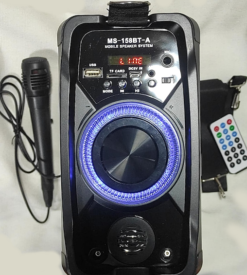 PARLANTE MS-158BT-B KARAOKE, ECO, RADIO, AUX, MP3, CORREA, MICRÓFONO, LUCES - BATERIA RECARGABLE - Imagen 2