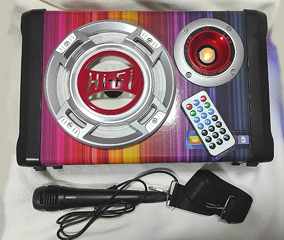 PARLANTE MS-158BT-B KARAOKE, ECO, RADIO, AUX, MP3, CORREA, MICRÓFONO, LUCES - BATERIA RECARGABLE