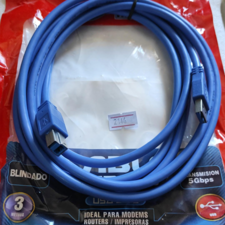 CABLE USB A/B 3.0 (IMPRESORAS ALTA VELOCIDAD, MODEMS, DV BLUERAY, ROUTERS) 3 MTS - SUPER SPEED - BLINDADO REFORZADO