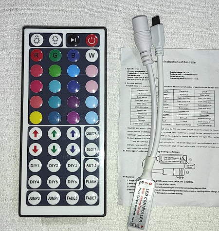 CONTROLADORA RGB PARA TIRA DE LEDS (RECEPTOR Y EMISOR CON 44 BOTONES DE CONTROL, 6 DE ELLOS PROGRAMABLES) FULL