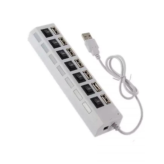 HUB USB DE 7 PUERTOS CQT-H072 - PUERTOS CON LLAVE DE CORTE Y LUZ INDIVIDUAL. USB2 480MBPS - ENTRADA MINI-PIN PARA 5V DE REFUERZO (NEGRO/BLANCO S/STOCK) - Imagen 4