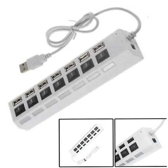 HUB USB DE 7 PUERTOS CQT-H072 - PUERTOS CON LLAVE DE CORTE Y LUZ INDIVIDUAL. USB2 480MBPS - ENTRADA MINI-PIN PARA 5V DE REFUERZO (NEGRO/BLANCO S/STOCK) - Imagen 5