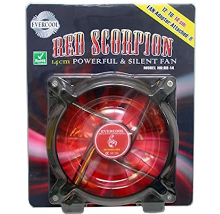 COOLER EVERCOOL RED SKORPION DE 14CM rsf-14 CON ADAPTADOR A 12CM PARA LATERAL DE GABINETE.CONEX 3 PINES MOTHER Y ADAPTADOR PARA MOLEX 12V