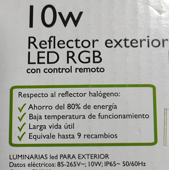 REFLECTOR LED RGB 10W PARA INTERIOR O EXTERIOR CON CONTROL REMOTO, 220V EQUIVALE (APROX) A 75/80W DE HALÓGENO - Imagen 6