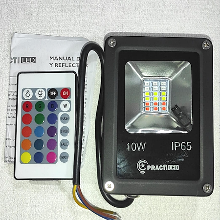 REFLECTOR LED RGB 10W PARA INTERIOR O EXTERIOR CON CONTROL REMOTO, 220V EQUIVALE (APROX) A 75/80W DE HALÓGENO