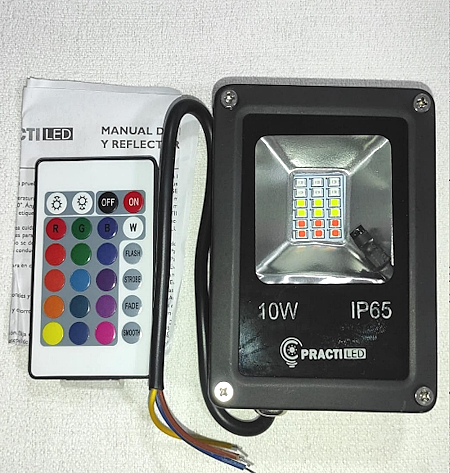 REFLECTOR LED RGB 10W PARA INTERIOR O EXTERIOR CON CONTROL REMOTO, 220V EQUIVALE (APROX) A 75/80W DE HALÓGENO