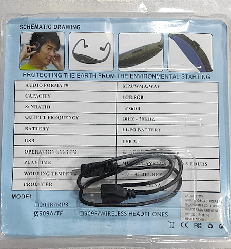 AURICULAR RUNNER SPORTS PARA TARJETA MICRO-SD - REPRODUCE MP3/WMA/WAV - TARJETA 8G O MENOS (O PARTICIONADA SI ES MAYOR) - Imagen 2