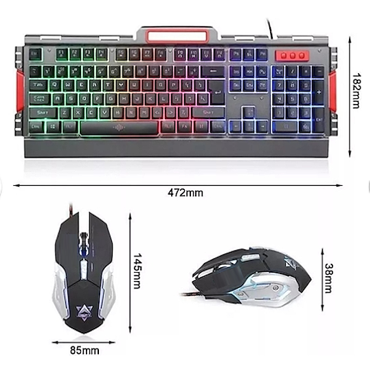 TECLADO RETROILUMINADO RGB CON CAMBIO MANUAL Y SUPERFICIE METÁLICA CON MOUSE RGB ALEATORIO K-33 GAMING SET - CABLE ENCORDADO - Imagen 2