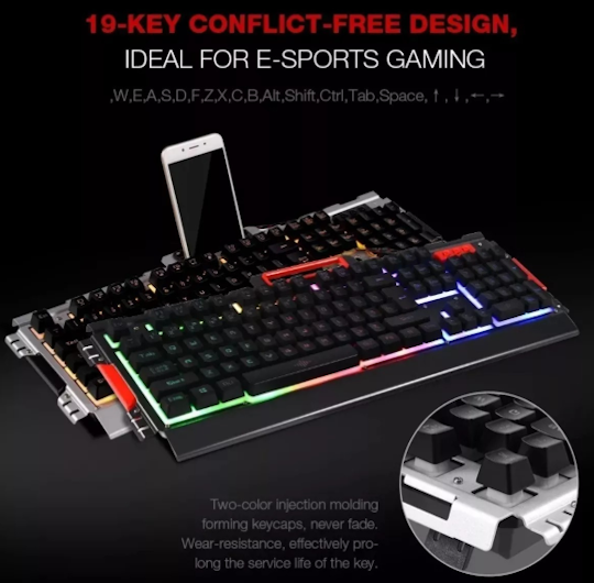 TECLADO RETROILUMINADO RGB CON CAMBIO MANUAL Y SUPERFICIE METÁLICA CON MOUSE RGB ALEATORIO K-33 GAMING SET - CABLE ENCORDADO - Imagen 3