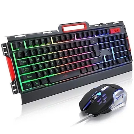 TECLADO RETROILUMINADO RGB CON CAMBIO MANUAL Y SUPERFICIE METÁLICA CON MOUSE RGB ALEATORIO K-33 GAMING SET - CABLE ENCORDADO