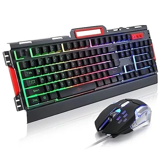TECLADO RETROILUMINADO RGB CON CAMBIO MANUAL Y SUPERFICIE METÁLICA CON MOUSE RGB ALEATORIO K-33 GAMING SET - CABLE ENCORDADO