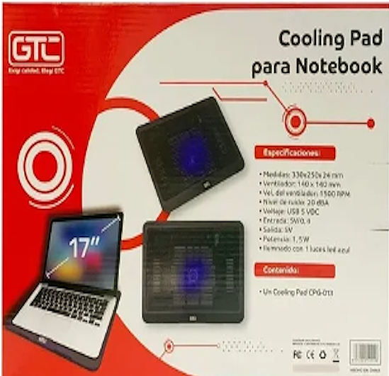 COOLING PAD PARA NOTEBOOK CPG-013 17" - 1500RMP - REJILLA METÁLICA SUPERIOR - COOLER 14CM, PUERTO USB Y LED AZUL - Imagen 3