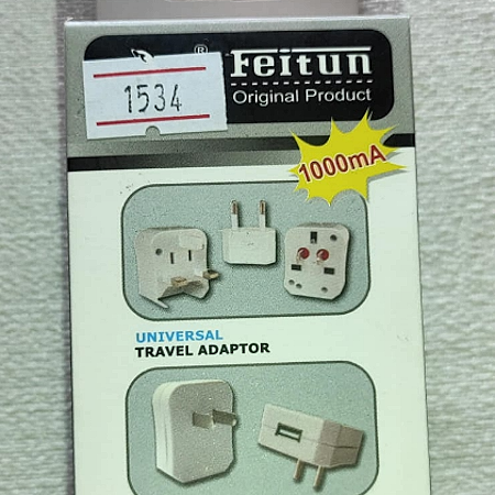 MULTI ADAPTADOR DE TOMACORRIENTES FEITUN - TODOS LOS TIPOS DE ENCHUFE DE CUALQUIER PAÍS EN UNO SOLO, MAS CARGADOR USB DE 1Amp