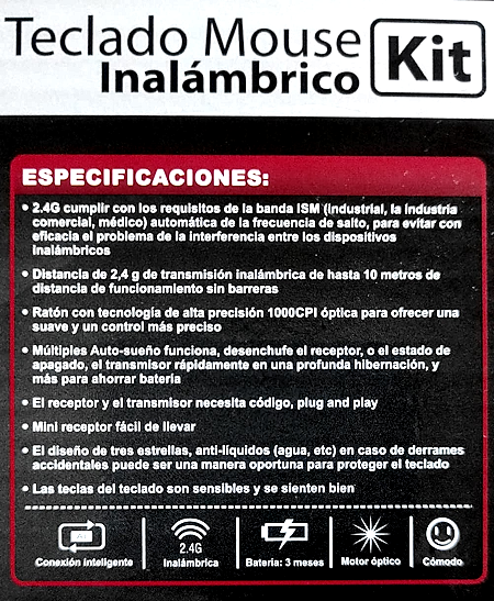 TECLADO INALÁMBRICO CON MOUSE (KIT) SEISA DN-H263 ANTIDERRAME - CONEXIÓN INTELIGENTE - - Imagen 6