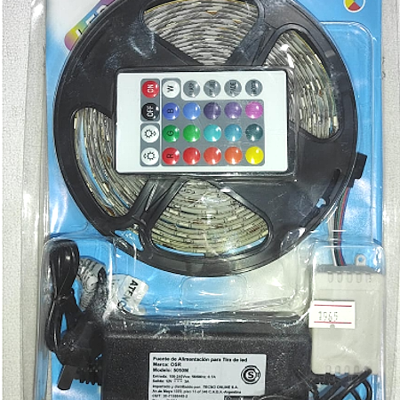KIT TIRA DE LED RGB SILICONADA 5050 EN BLISTER CON CONTROL REMOTO, RECEPTOR IR Y FUENTE DE 12V 3A LISTO PARA FUNCIONAR