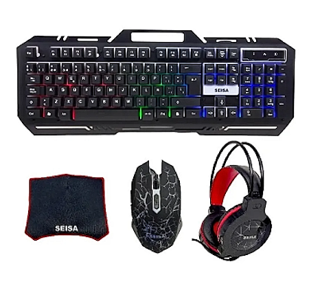 TECLADO Y MOUSE USB CON AURICULAR Y PAD DE MOUSE SEISA DNG-11 KIT GAMER