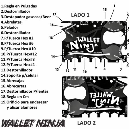 WALLET NINJA - MULTIHERRAMIENTA COMBINADA DE SUPERVIVENCIA EN ACERO PARA LLEVAR EN TODO MOMENTO